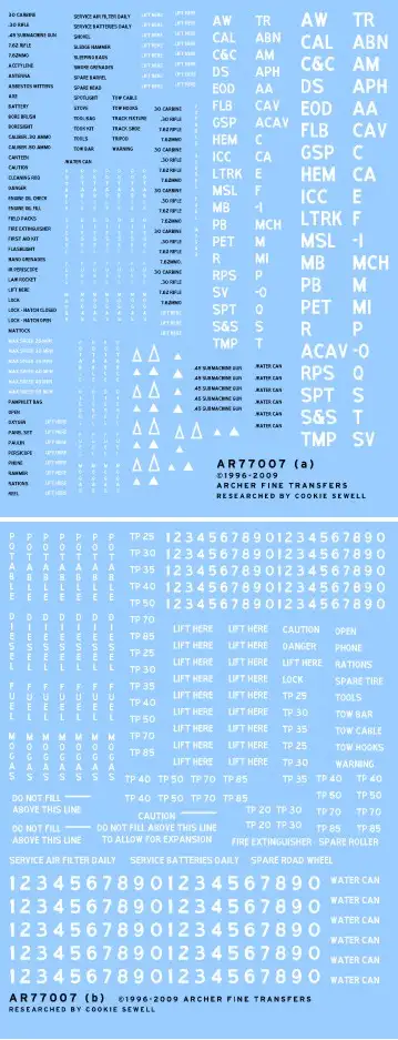 Archer Fine Transfers 77007 Waterslide Decal: 1/35 US Vehicle Exterior/Interior Stencils & Markings (2 Sheets)