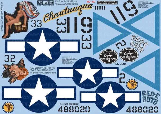 Warbird Decals Kits World 132040 1/32 P47N Chautauqua, Red-E Ruth