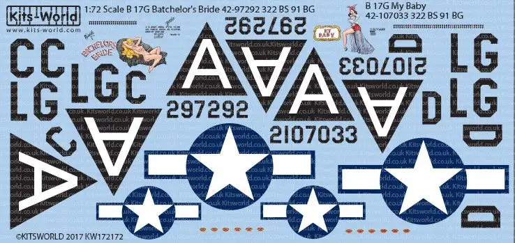 Warbird Decals 172172 1/72 B17G Bachelor's Bride, My Baby