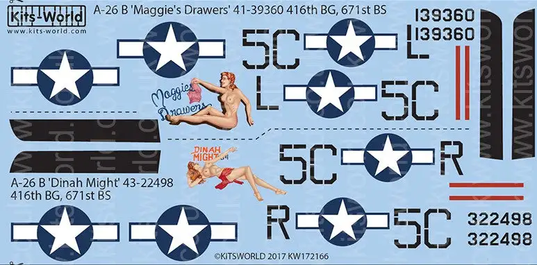 Warbird Decals Kits World 172166 1/72 A26B Maggie's Drawers', Dinah Might