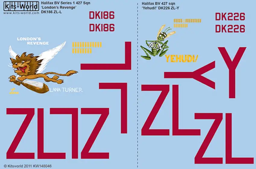 Warbird Decals (Kits World) 148046 1/48 Halifax BV Series 427 Sq. London’s Revenge, Yehudi (D)