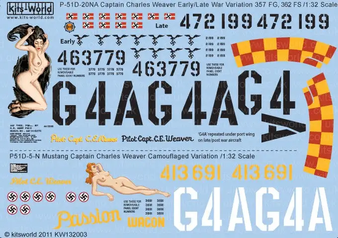 Warbird Decals 132003 1/32 P51D Passion Wagon Early/Late War & Camouflaged Varia