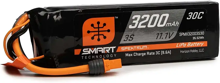 Battery - 11.1V 3200mAh 3S 30C Smart LiPo Battery, IC3