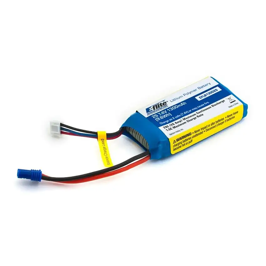 1300mAh 2S 7.4V 20C LiPo, 18 AWG: EC2
