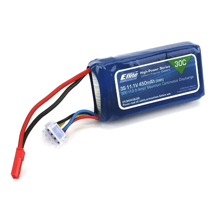 450mAh 3S 11.1V 30C LiPo Battery, 18AWG: JST