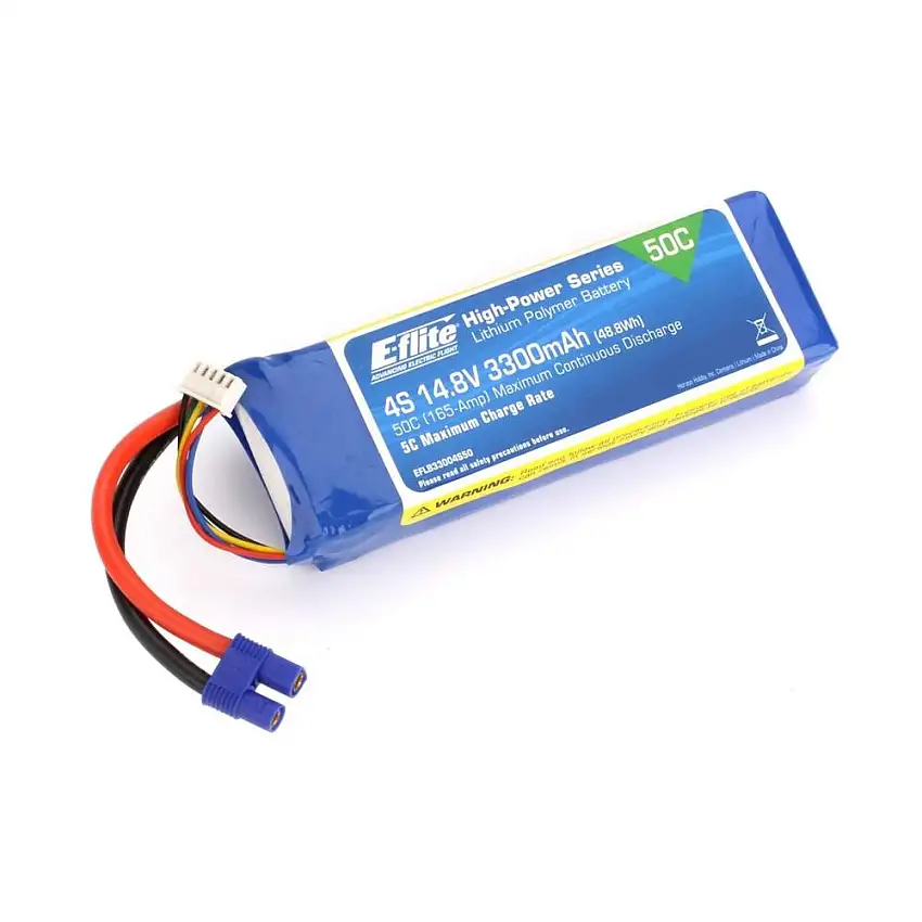 3300mAh 4S 14.8V 50C LiPo Battery, 12AWG: EC3