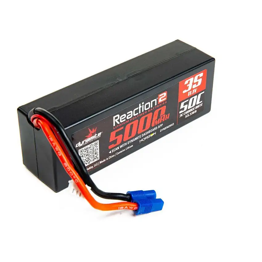 Battery - 11.1V 5000mAh 3S 50C Reaction 2.0 Hardcase LiPo: EC3