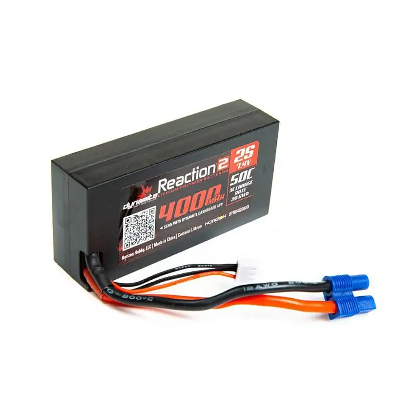 Battery - 7.4V 4000mAh 2S 50C Reaction 2.0 Hardcase LiPo EC3