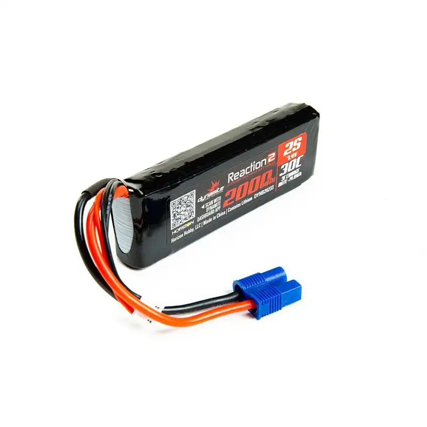 Battery - 7.4V 2000mAh 2S 30C Reaction 2.0 LiPo Battery: EC3