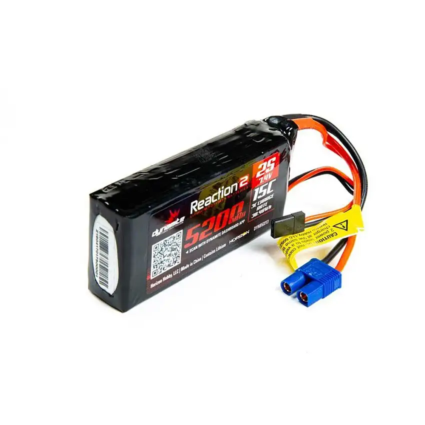 Battery - 7.4V 5200mAh 2S 15C Reaction 2.0 LiPo Battery: Universal Rx