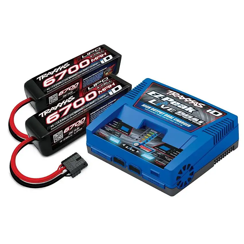 Traxxas Completer Pack 4S DUAL Port Charger w/2 6700 mAh iDs