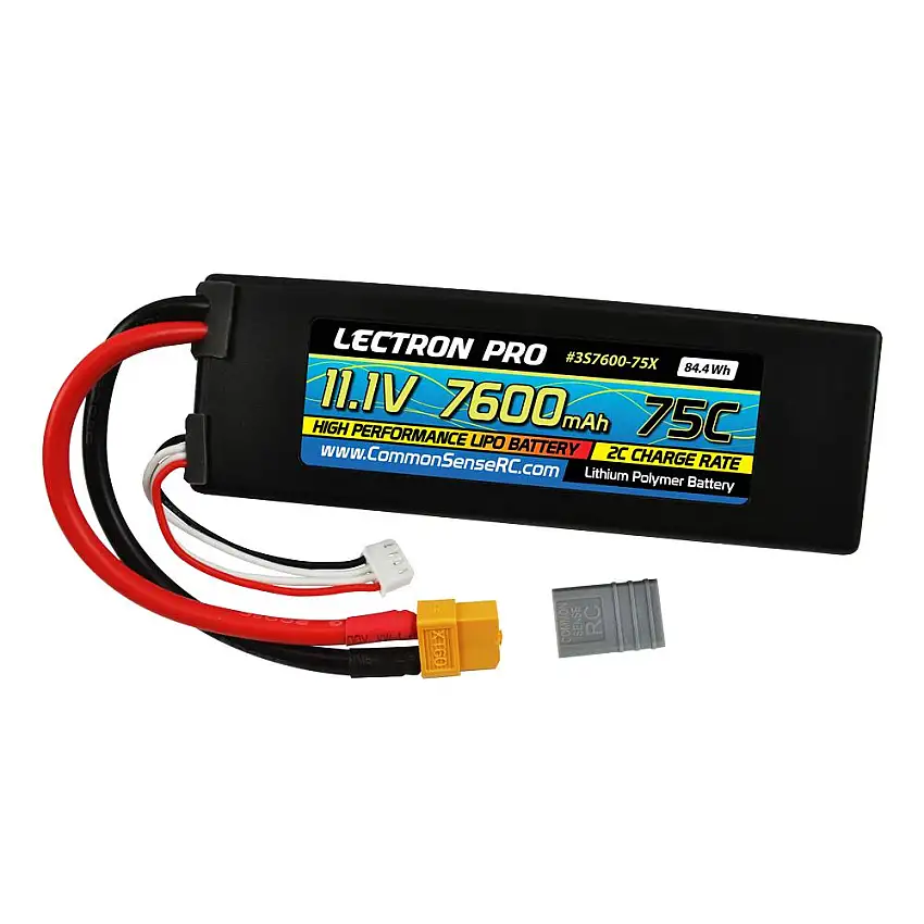 Battery - 11.1V 7600mAh 75C Lipo w/XT60 Connector + CSRC adapter