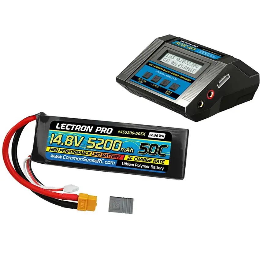 ACDC-10A Charger + 1 x 14.8V 5200mah 50C Soft Pack w/XT60 + Adapter