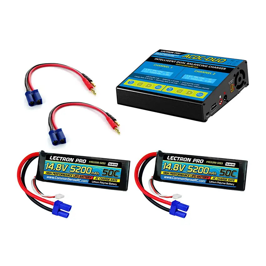 Combo #58-ACDC-DUO Charger + 2 14.8V 5200mah 50C LiPo Soft Packs w/EC5
