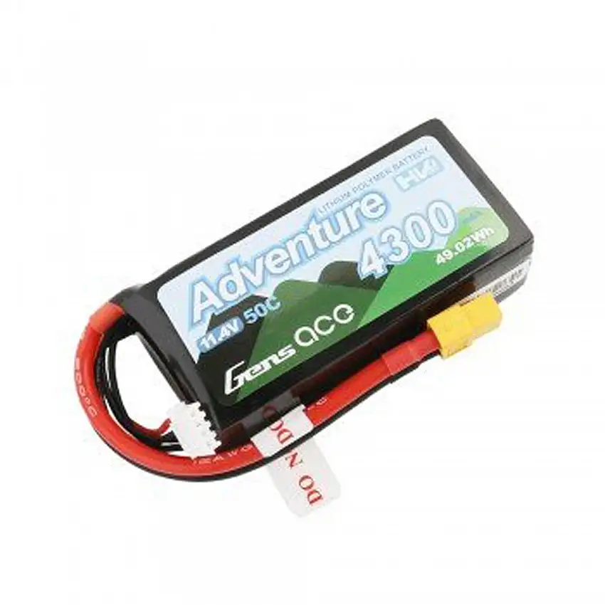 Gens Ace 11.4v 4300mAh Capacity 3S 50C XT60 LiPo Battery