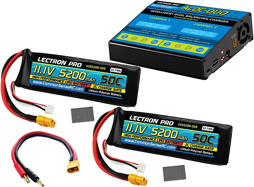Common Sense Power Pack #23 ACDC-DUO Charger w/ 11.1v 5200mAh 50C LiPo Battery, XT60 Adapters