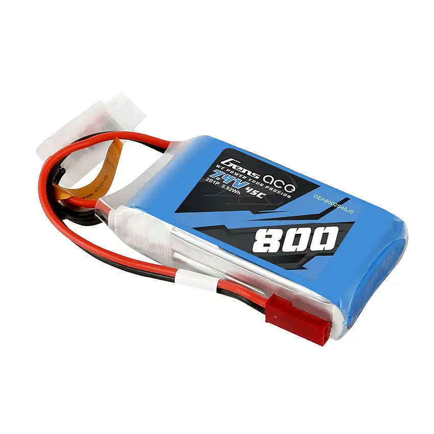800mAh 2S 45C LiPo Battery for 250 Helicopter, 800mm Warbird (JST)