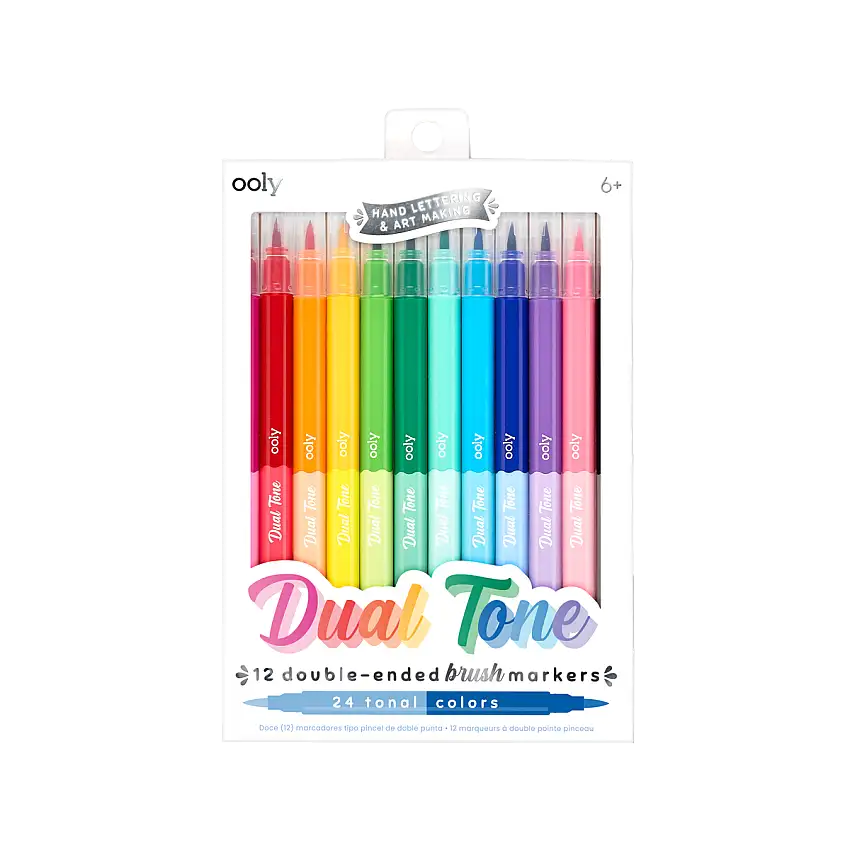 Dual Tone Double Ended Brush Marker - Set Of 12/24 Colors