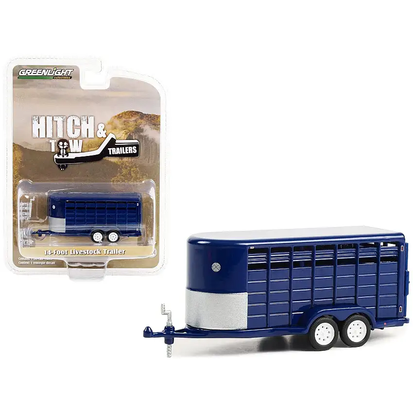 14-Foot Livestock Trailer Dark Blue "Hitch & Tow Trailers" Series 1/64 Diecast Model by Greenlight