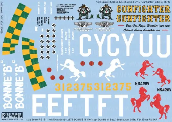 Warbird Decals Kits World 132039 1/32 P51 Bonnie B, Gunfighter