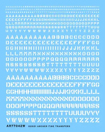 Archer Fine Transfers 77042W Waterslide Decal: Generic Stencil Style Lettering (White) (Various Scales)