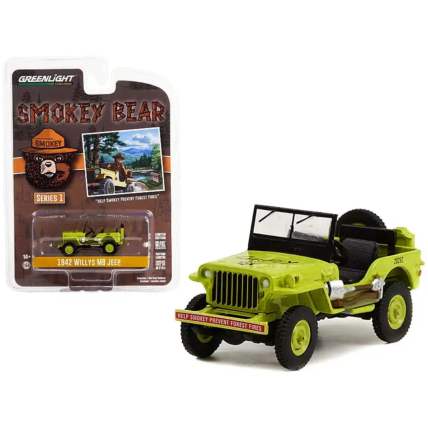 1942 Willys MB Jeep Bright Green "Help Smokey Prevent Forest Fires" "Smokey Bear" Series 1 1/64 Diecast Model Car by Greenlight