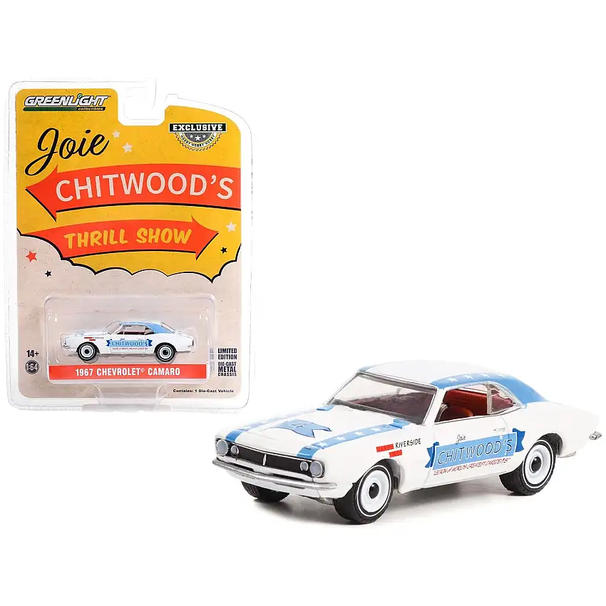 1967 Chevrolet Camaro White with Blue Stripes "Joie Chitwoodâ€™s Thrill Show: Legion of Worlds Greatest Daredevils" "Hobby Exclusive" Series 1/64 Diecast Model Car by Greenlight