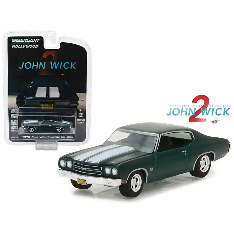 1970 Chevrolet Chevelle SS 396 Green with White Stripes "John Wick: Chapter 2" (2017) Movie "Hollywood Series" Release 18 1/64 Diecast Model Car by Greenlight