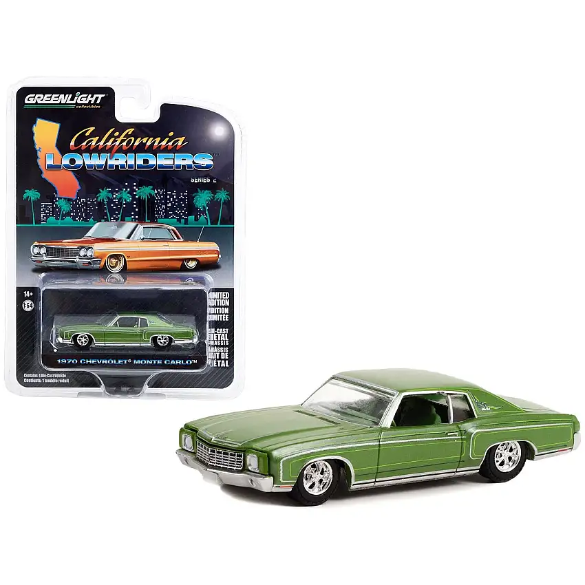 1970 Chevrolet Monte Carlo Green Metallic with Green Interior "California Lowriders" Series 2 1/64 Diecast Model Car by Greenlight