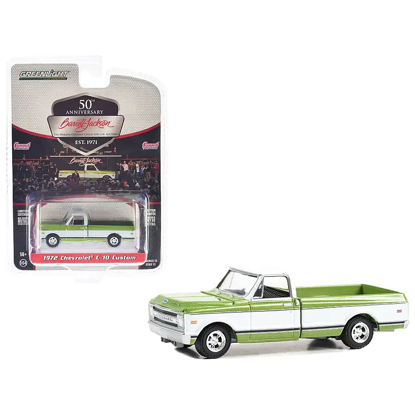 1972 Chevrolet C-10 Custom Pickup Truck Green Metallic and White (Lot #798) Barrett Jackson "Scottsdale Edition" Series 13 1/64 Diecast Model Car by Greenlight