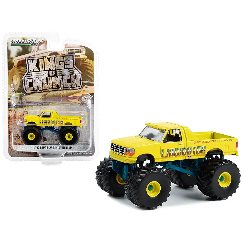 1992 Ford F-250 Monster Truck Yellow "Liquidator" "Kings of Crunch" Series 12 1/64 Diecast Model Car by Greenlight