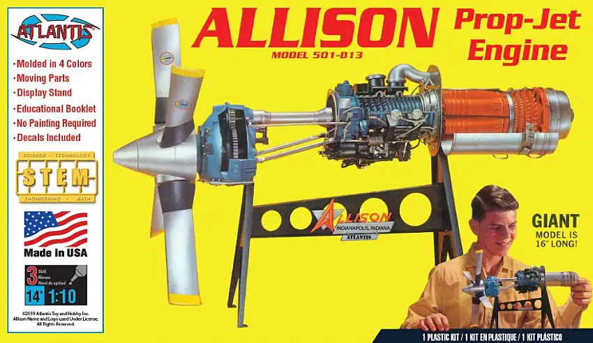 Atlantis Models 1551 1/10 Allison 501-D13 Prop-Jet Engine w/Moving Parts & Stand