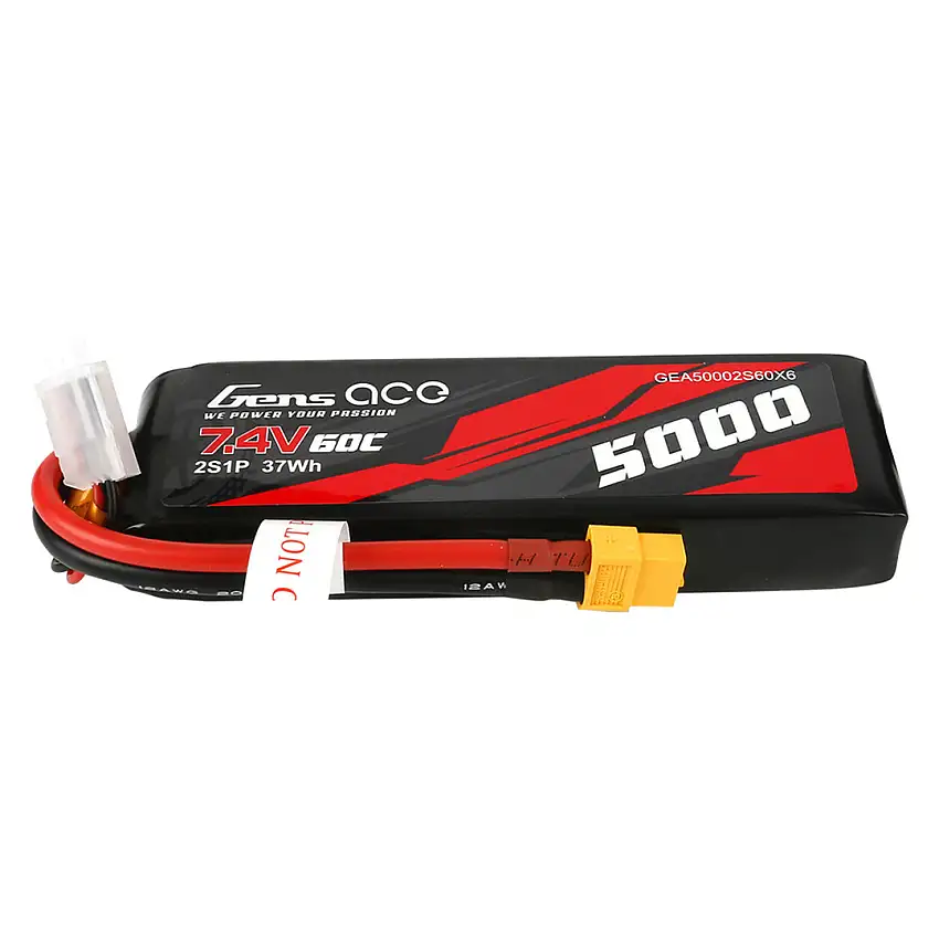 Gens Ace 5000mAh 7.4V 60C 2S1P Short Lipo Battery Pack XT60