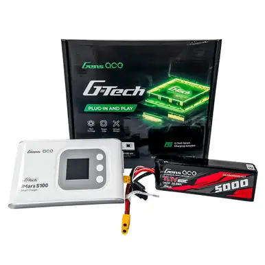Gens ace 5000mAh 3S 60C 11.1V G-Tech Lipo Battery Pack With XT60 Plug*1 + IMars S100 G-Tech AC Balance RC Battery Smart Charger-White*1 - Charger Combo