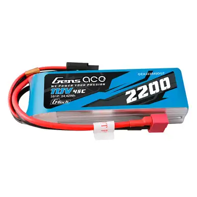 Gens ace 2200mAh 3S 45C 11.1V G-tech Lipo Battery Pack with Deans Plug