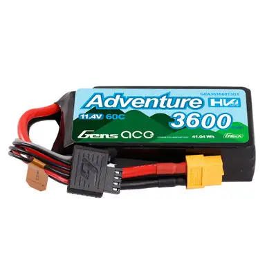 Gens ace 3600mAh 3S 60C 11.4V Adventure High Voltage G-tech Lipo Battery with Deans and XT60 adapter