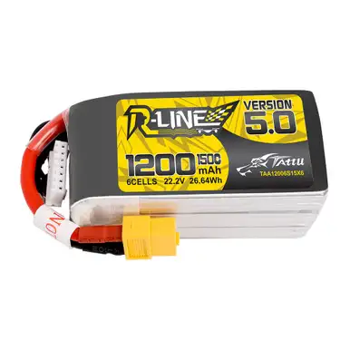 Tattu R-Line Version 5.0 1200mAh 6S 150C 22.2V Lipo Battery Pack with XT60 Plug