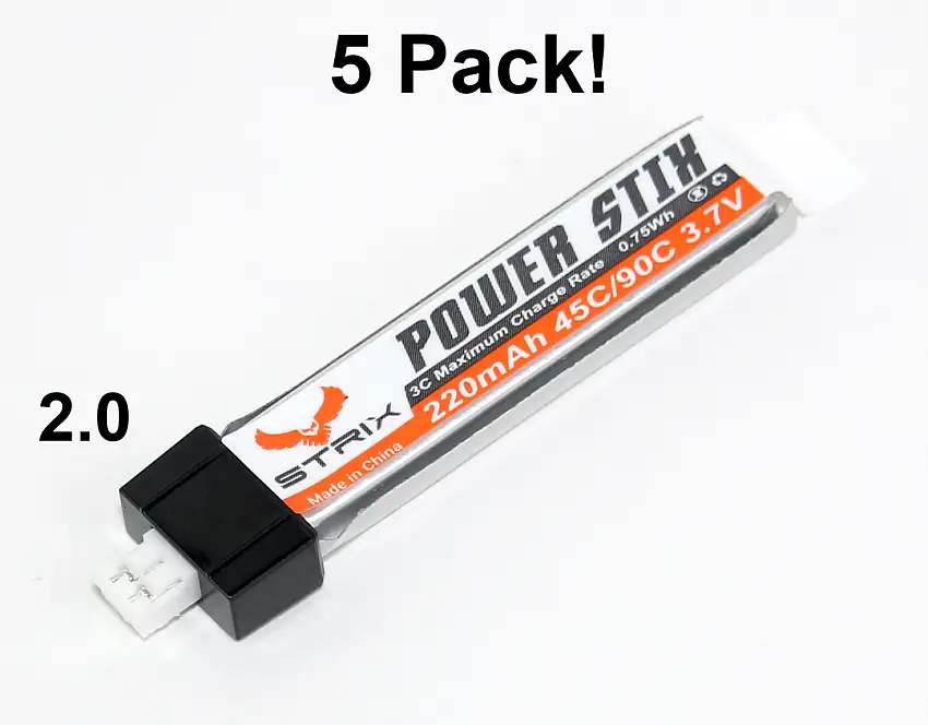 STRIX Stix 5 Pack 220mAh 1S 45C Lipo Pack with PH 2.0 Connector