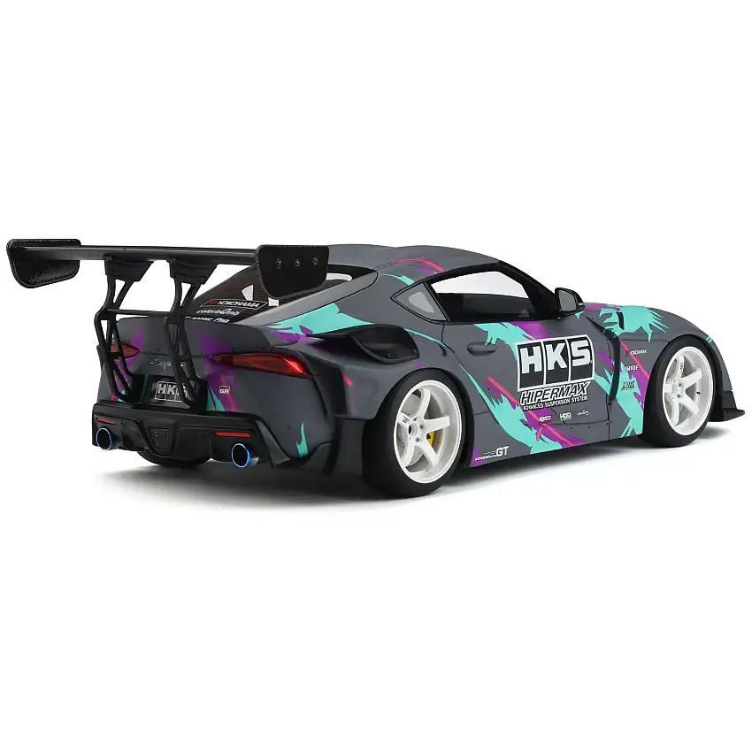2019 Toyota GR Supra "HKS" Gray with Graphics 1/18 Model Car by GT Spirit