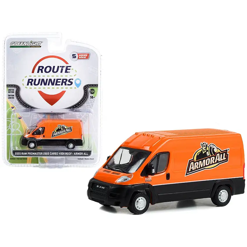 2020 Ram ProMaster 2500 Cargo High Roof Van "Armor All" Orange and Black "Route Runners" Series 5 1/64 Diecast Model Car by Greenlight