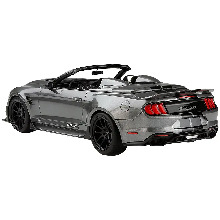 2021 Shelby Super Snake Speedster Convertible Carbonized Gray Metallic with Black Stripes 1/18 Model Car by GT Spirit for ACME