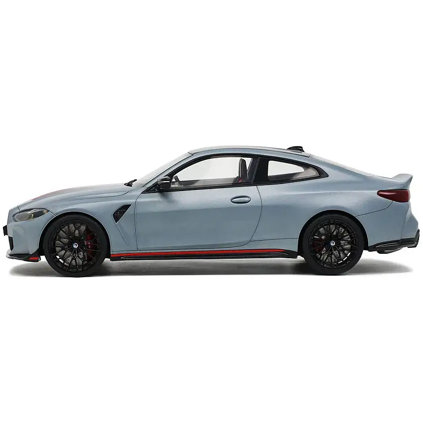 2022 BMW M4 CSL Gray Metallic with Black and Red Stripes and Black Top 1/18 Model Car by GT Spirit