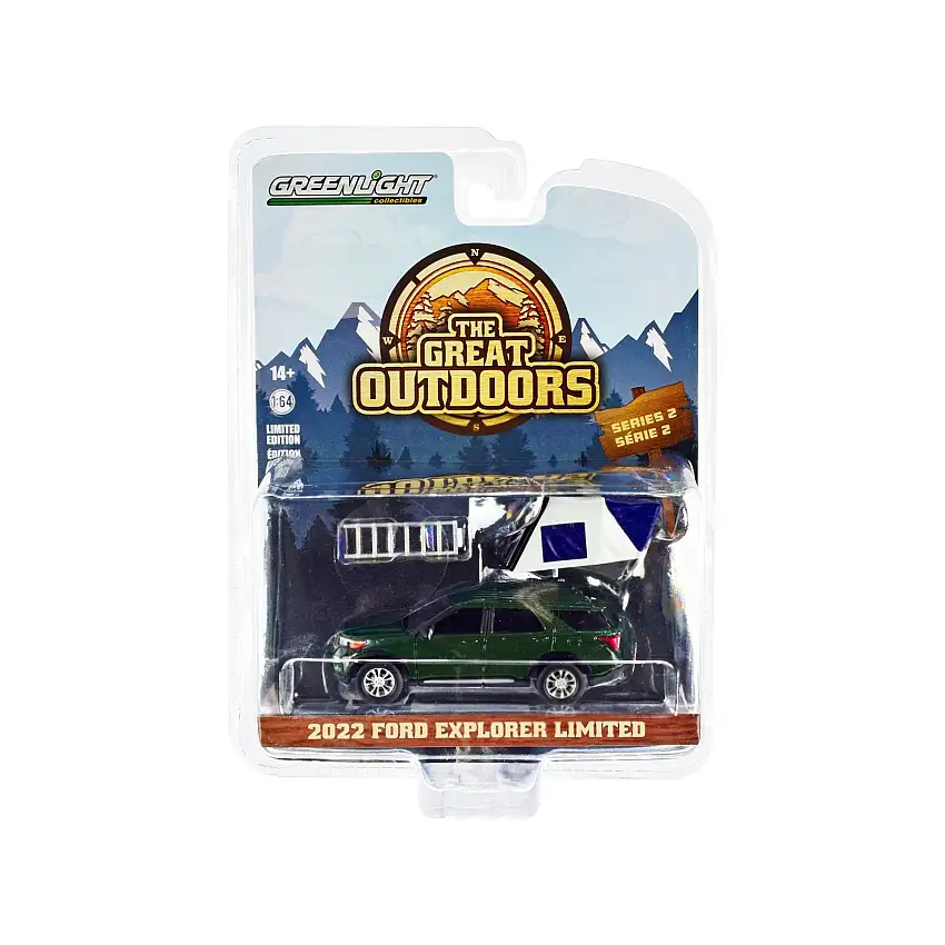 2022 Ford Explorer Limited Green Metallic with Modern Rooftop Tent "The Great Outdoors" Series 2 1/64 Diecast Model Car by Greenlight
