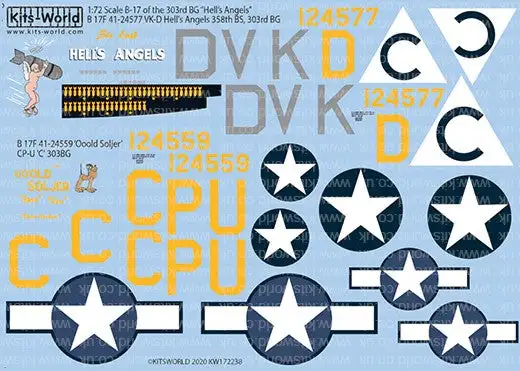 Warbird Decals Kits World 172238 1/72 B17/F 303rd BG, 358th BS Hell's Angels, Ooold Soljer