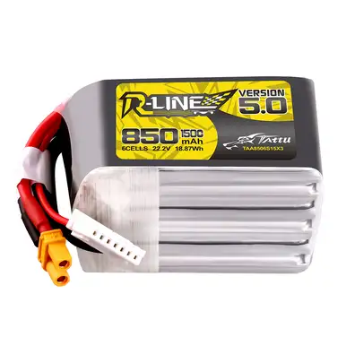 Tattu R-Line Version 5.0 850mAh 6S 22.2V 150C Lipo Battery Pack with XT30U-F Plug