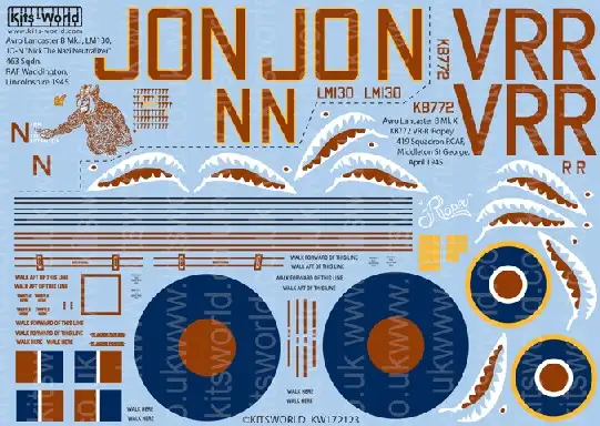 Warbird Decals Kits World 172123 1/72 Avro Lancaster B Mk I Nick the Nazi Neutralizer 463 Sq RAF Waddington Lincolnshire 1945, Mk X Ropey 419 Sq RCAF Middleton St George Apr 1945