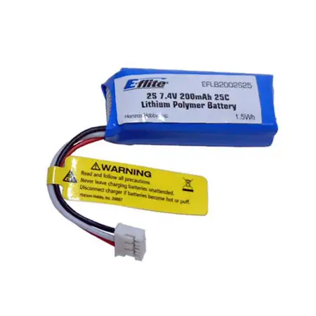 Battery - 200mAh 2S 7.4V 25C LiPo, 26AWG EFLB2002S25