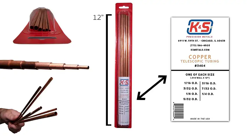 Telescoping Copper Tube Assortment 1/16" thru 1/4" (7pcs total) K&S Engineering (KNS3404)