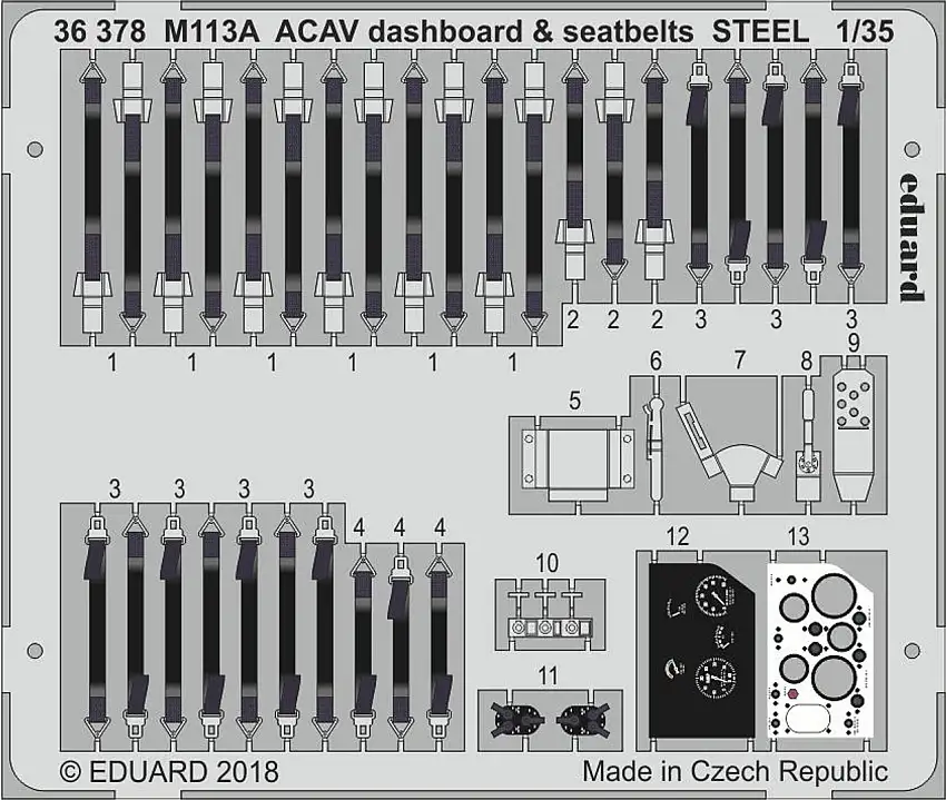 M113A ACAV Dashboard & Seatbelts Steel for AFV (Painted) 1/35 Eduard