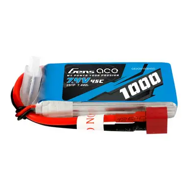Gens ace 2S 1000mAh 45C Lipo Battery Pack with Deans plug